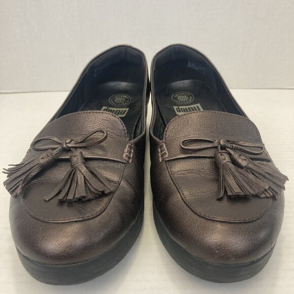 FitFlop Leather Tassel Loafers Shoes Womens Size 11 Brown Comfort Slip On Comfy - Picture 5 of 12